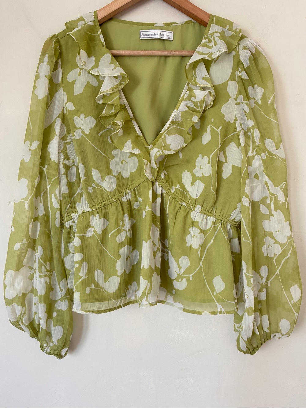 Abercrombie & Fitch Green Floral Fairycore Garden Ruffle Peplum Blouse Large